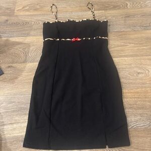 Popular 21 Black Spaghetti Strap Mini l Dress Jnr Med Leopard Trim Red Bow Y2K